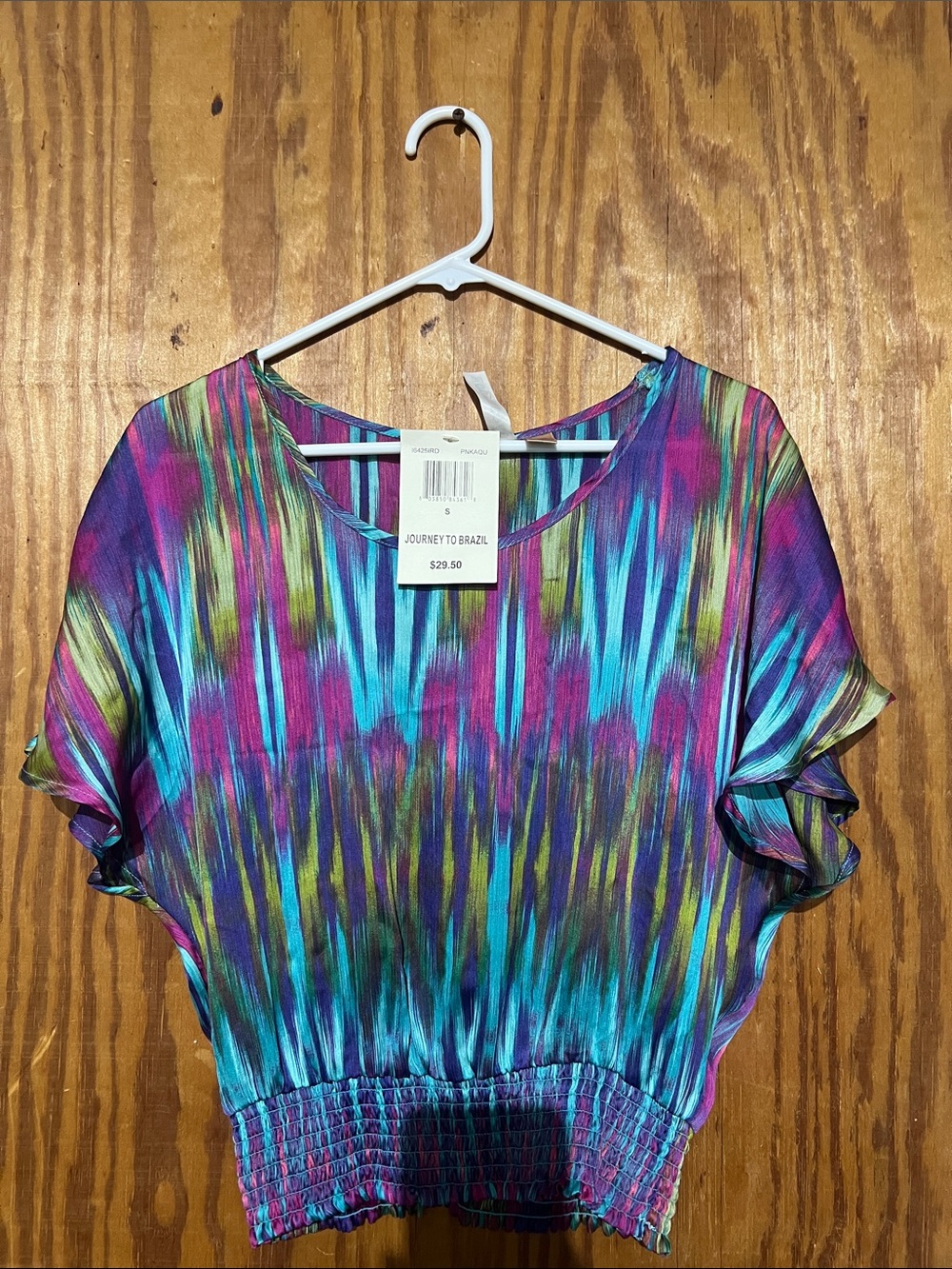 Multicolor Short Sleeve Blouse - Vibrant Stripe Print